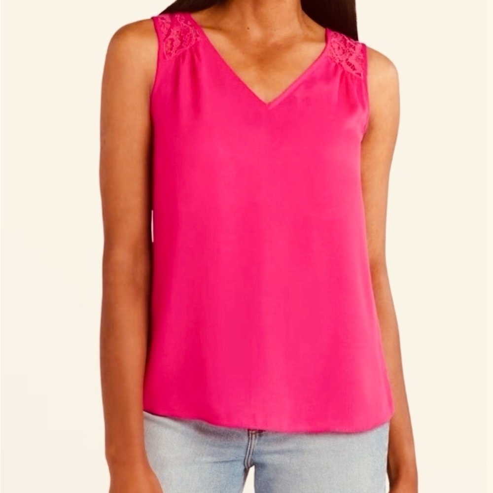 NWOT Fuchsia Lace-Trimmed Sleeveless Top